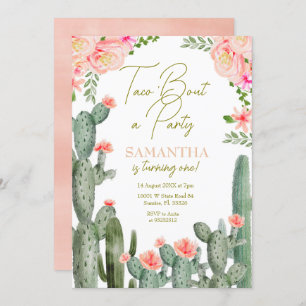 Invitación de cumpleaños a Peach Pink Taco Cactus