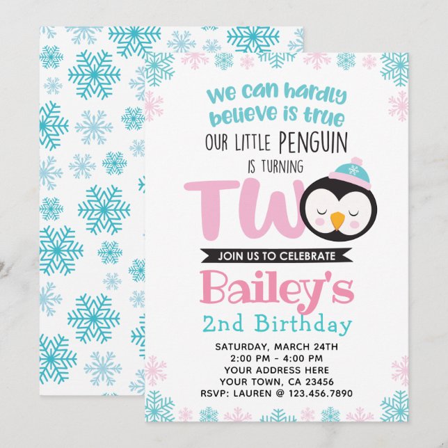 Invitación de cumpleaños a penguín (Anverso / Reverso)