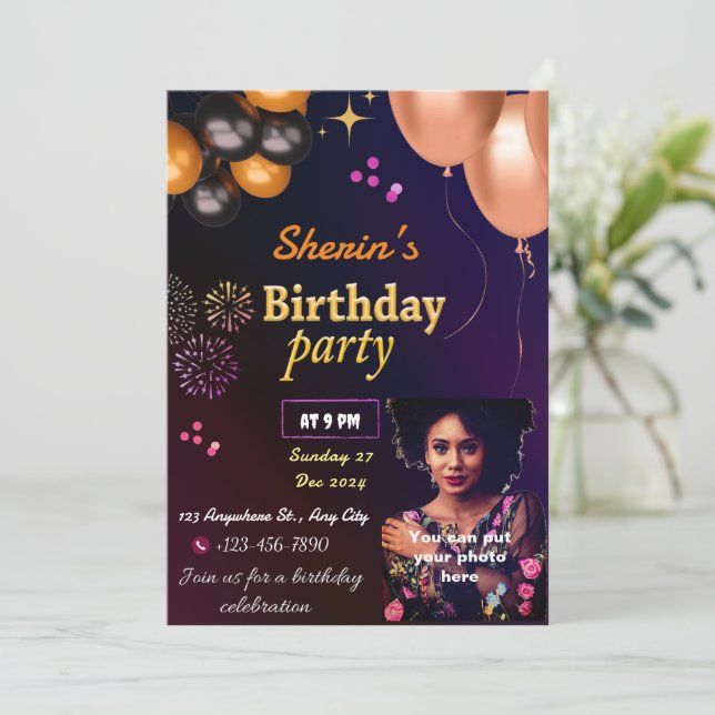 Invitación de cumpleaños a Personalizable completo (Anverso de pie)