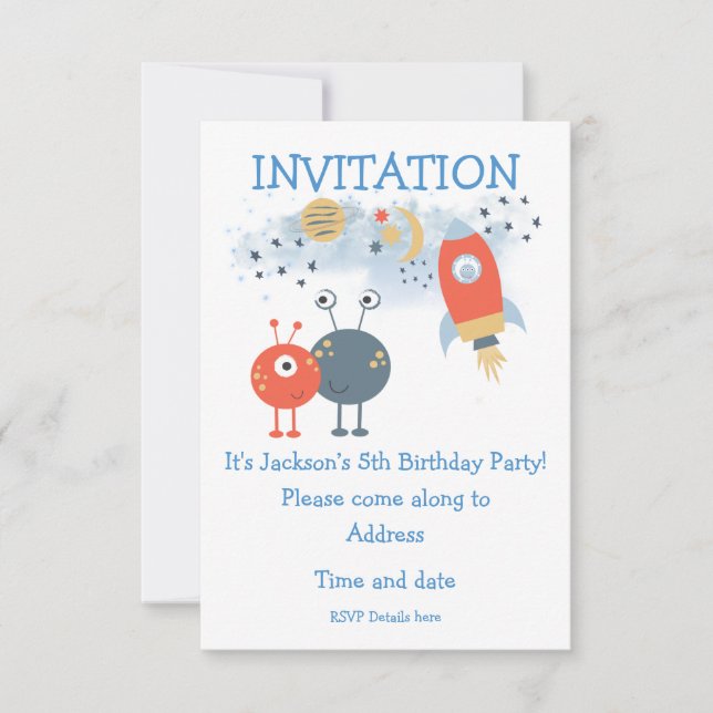 Invitación de cumpleaños a Personalizado de Aliens (Anverso)