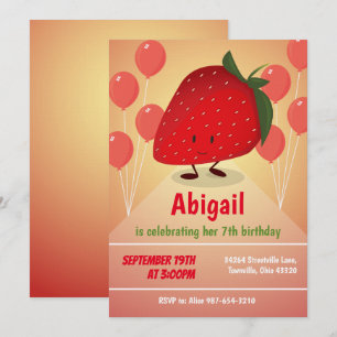 Invitación de cumpleaños a Personalizado de fresa