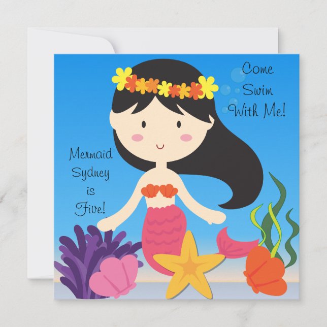 Invitación de cumpleaños a Personalizado de sirena (Anverso)