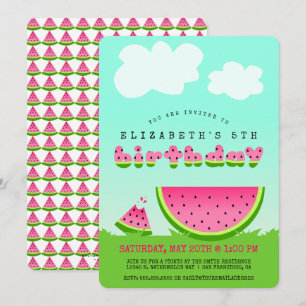 Invitación de cumpleaños a picnic con sandía rosa