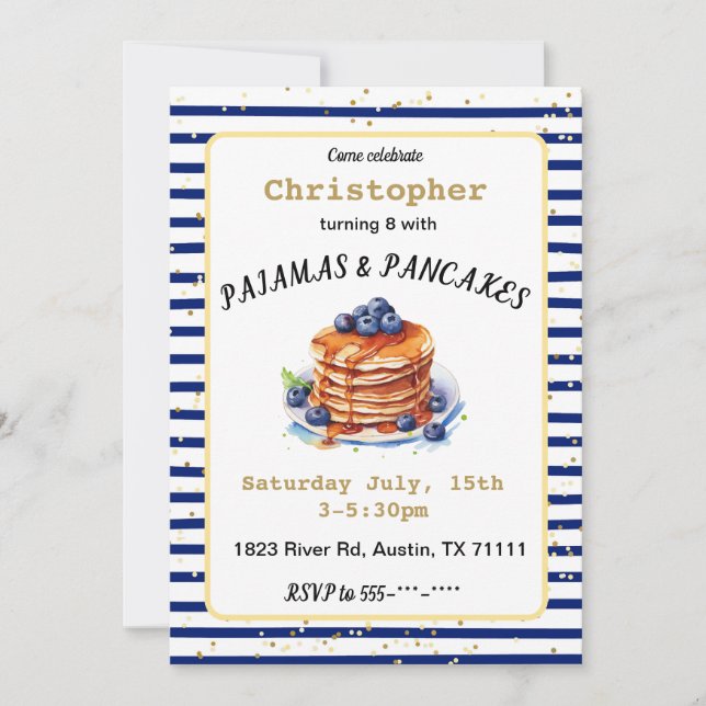 Invitación de cumpleaños a pijamas y crepes (Anverso)