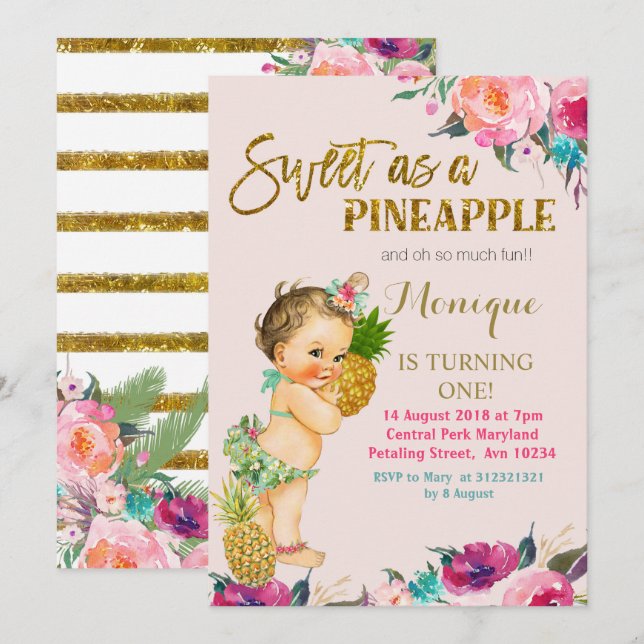Invitación de cumpleaños a Pineapple (Anverso / Reverso)
