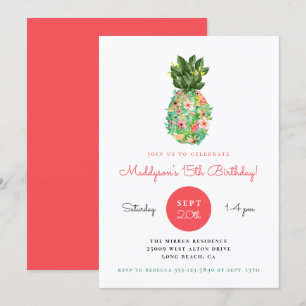 Invitación de cumpleaños a Pineapple Floral Tropic