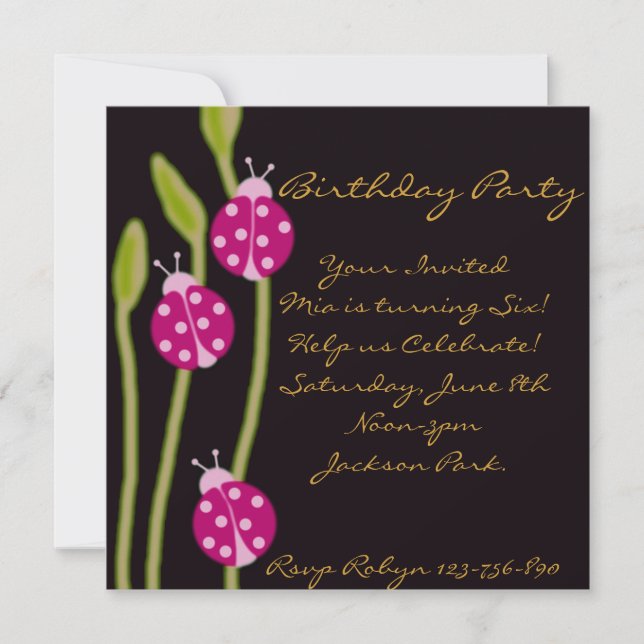 Invitación de cumpleaños a Pink Black & Green (Anverso)