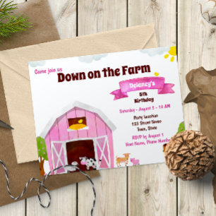 Invitación de cumpleaños a Pink Farm
