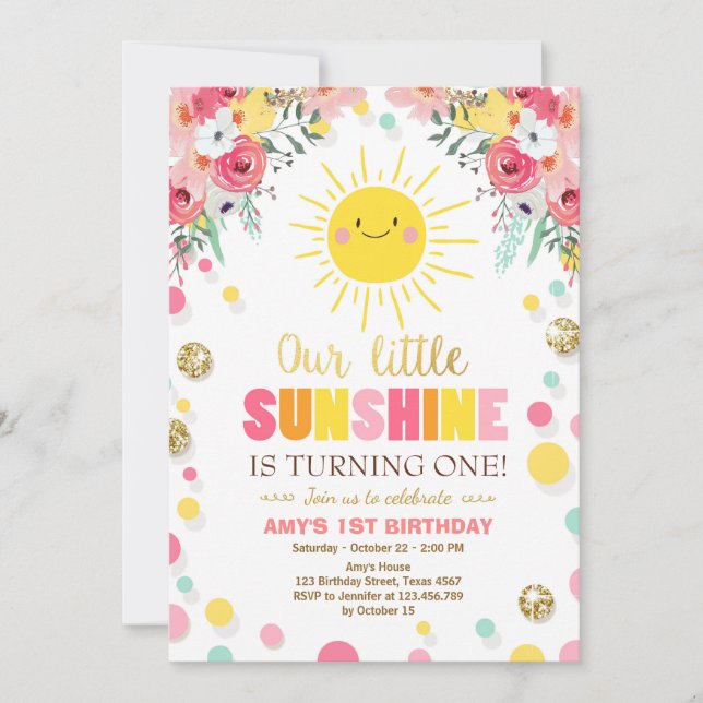 Invitación de cumpleaños a Pink Floral (Anverso)