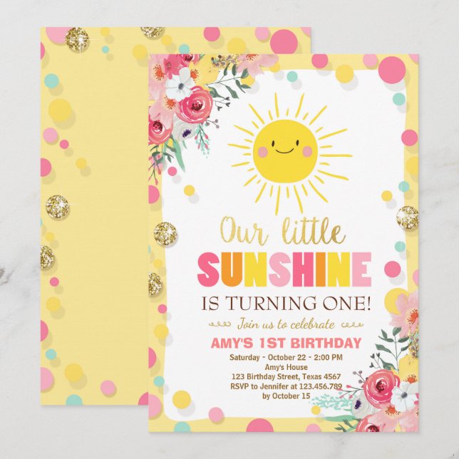 Invitación de cumpleaños a Pink Floral (Anverso / Reverso)