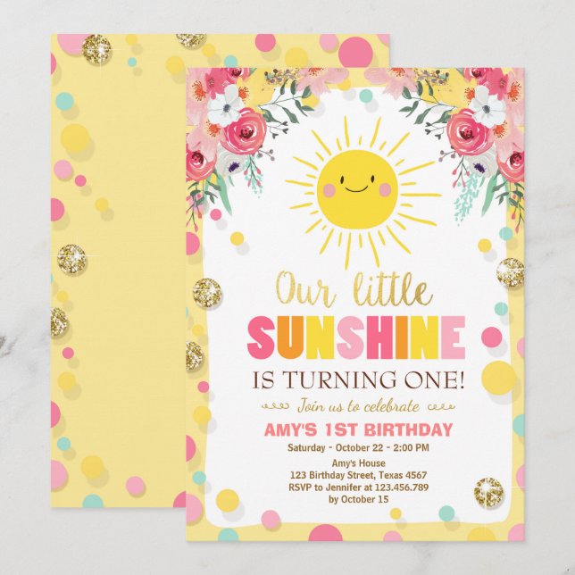 Invitación de cumpleaños a Pink Floral (Anverso / Reverso)