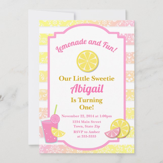 Invitación de cumpleaños a Pink Lemonade Primer cu (Anverso)