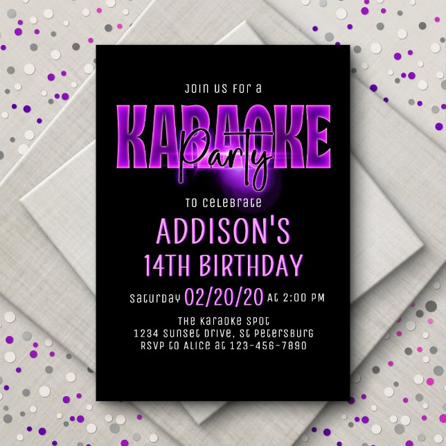 Invitación de cumpleaños a Pink Neon Karaoke (Subido por el creador)