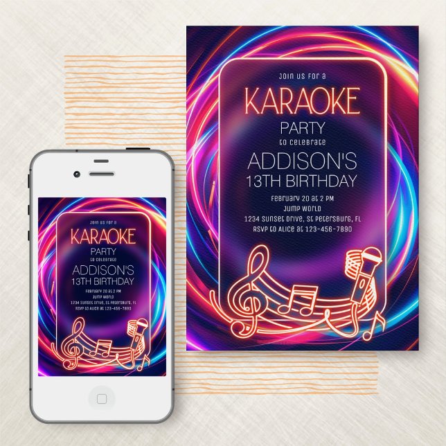 Invitación de cumpleaños a Pink Neon Karaoke (Subido por el creador)