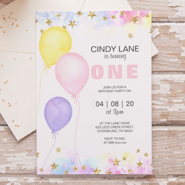 Invitación de cumpleaños a Pink Purple Gold Stars  (Subido por el creador)