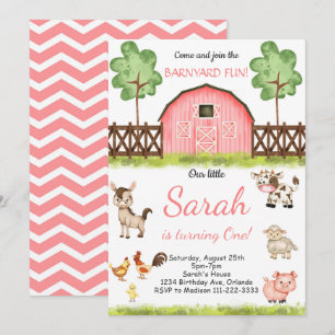 Invitación de cumpleaños a Pink Watercolor Barnyar