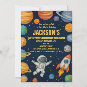 Invitación de cumpleaños a planetas y cohetes