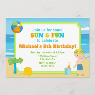 Invitación de cumpleaños a playa Fiesta