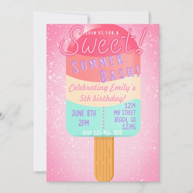 Invitación de cumpleaños a Popsicle Summer Bash (Anverso)