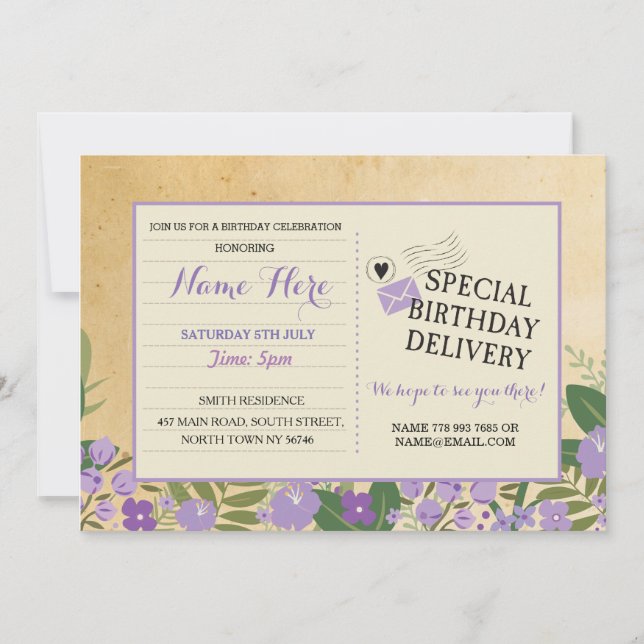Invitación de cumpleaños a postcard Purple Lilac I (Anverso)
