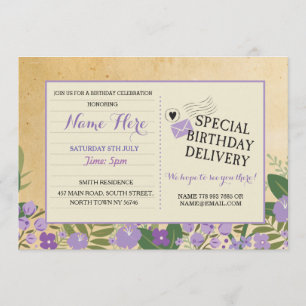 Invitación de cumpleaños a postcard Purple Lilac I