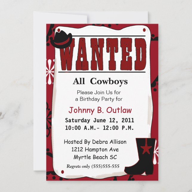 Invitación de cumpleaños a Poster Red Wanted (Anverso)