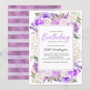 Invitación de cumpleaños a Purple Floral Spring