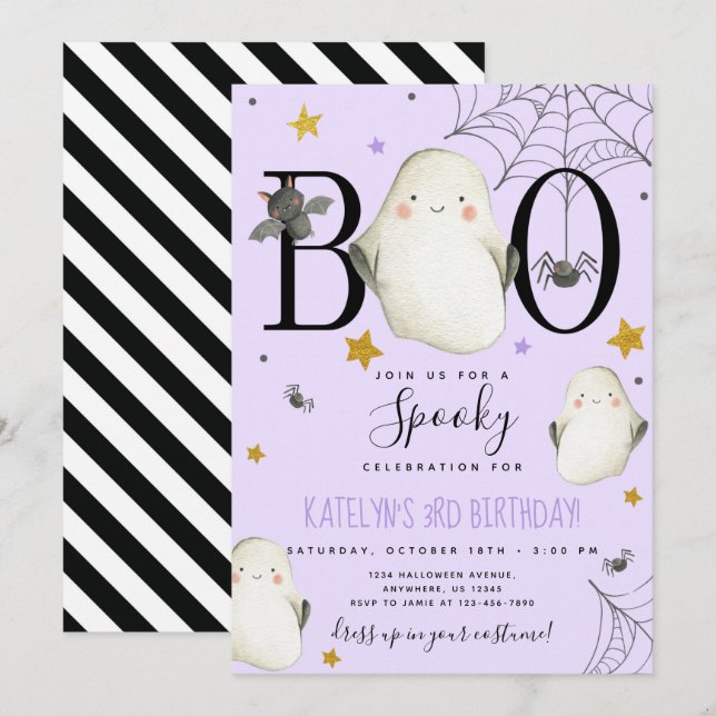 Invitación de cumpleaños a Purple Halloween (Anverso / Reverso)