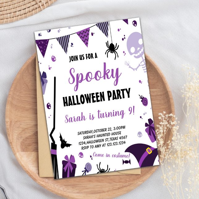 Invitación de cumpleaños a Purple Halloween (Purple Halloween Birthday Invitations)