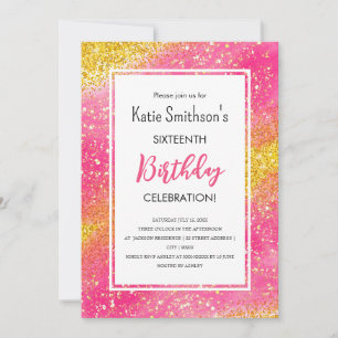 Invitación de cumpleaños a Purpurina de oro de col