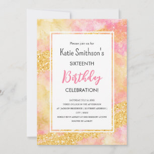 Invitación de cumpleaños a Purpurina de oro de col