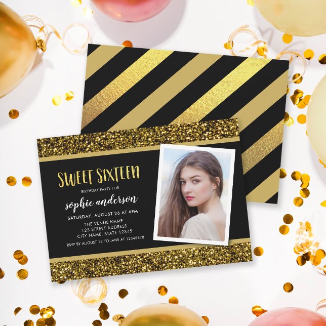 Invitación de cumpleaños a Purpurina de oro Sweet  (Subido por el creador)
