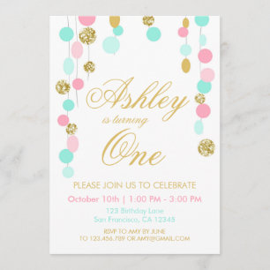 Invitación de cumpleaños a Purpurina de Pink Mint