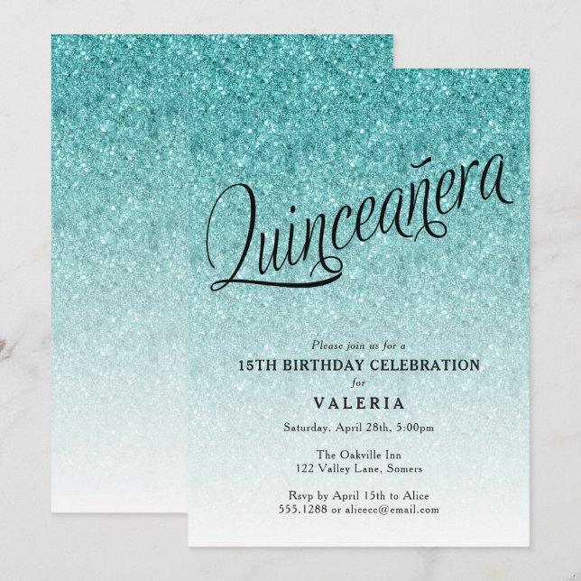 Invitación de cumpleaños a Purpurina Quinceanera B (Anverso / Reverso)