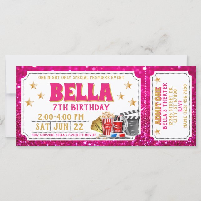 Invitación de cumpleaños a Purpurina rosado para b (Anverso)