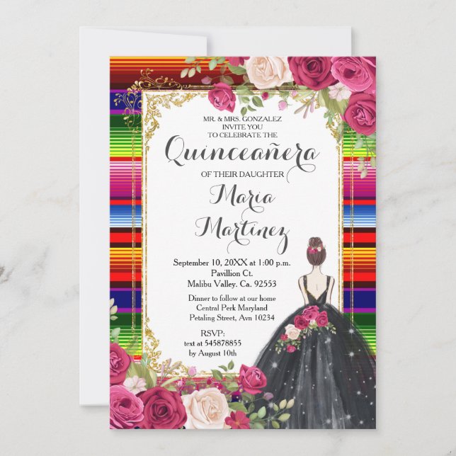 Invitación de cumpleaños a Quinceañera de las flor (Anverso)