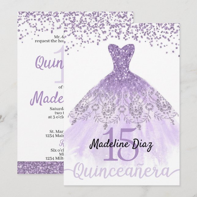 Invitación de cumpleaños a Quinceanera Purple Lave (Anverso / Reverso)