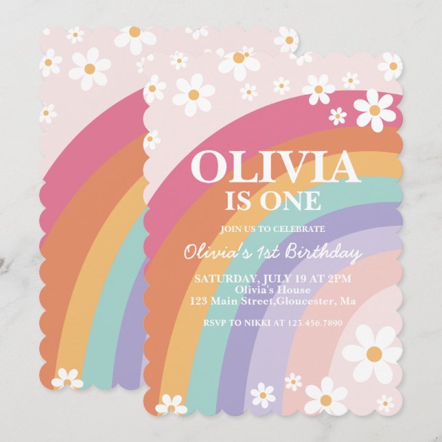 Invitación de cumpleaños a Rainbow Daisy (Anverso / Reverso)