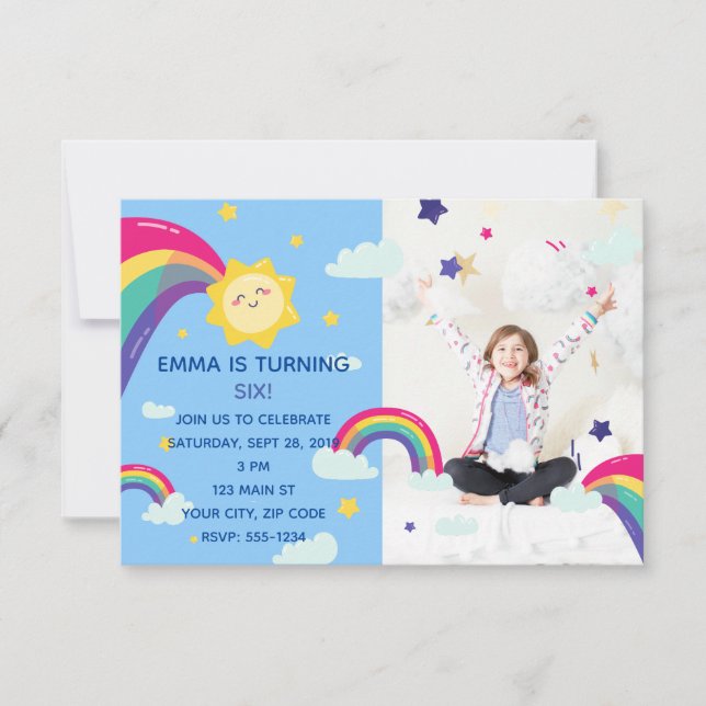 Invitación de cumpleaños a Rainbow Sunshine Fun (Anverso)