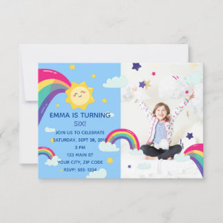 Invitación de cumpleaños a Rainbow Sunshine Fun
