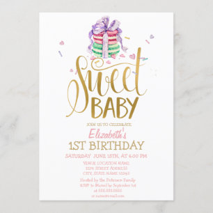 Invitación de cumpleaños a rayas con Macarons Fran