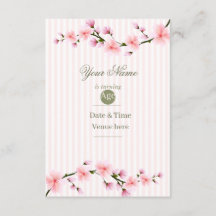Invitación de cumpleaños a rayas de flor de cerezo