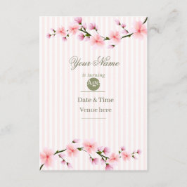 Invitación de cumpleaños a rayas de flor de cerezo