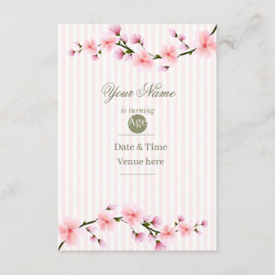 Invitación de cumpleaños a rayas de flor de cerezo
