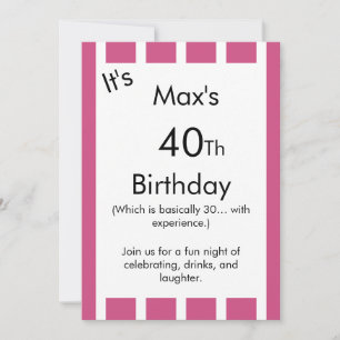 Invitación de cumpleaños a rayas rosadas y blancas