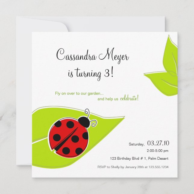 Invitación de cumpleaños a Red Ladybug Square (Anverso)