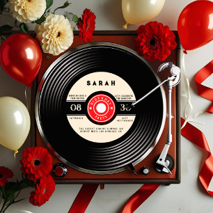Invitación de cumpleaños a registro de vinilo retr