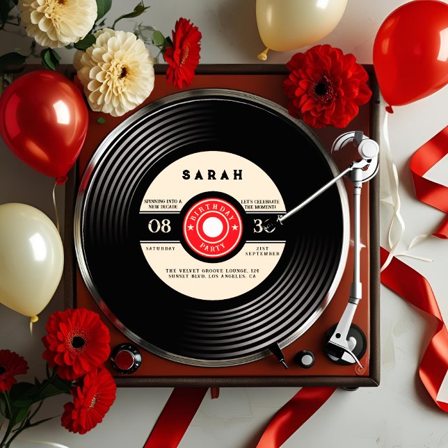 Invitación de cumpleaños a registro de vinilo retr (Subido por el creador)