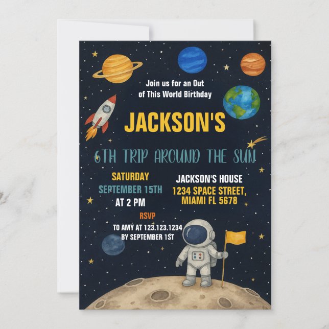 Invitación de cumpleaños a Rocket Adventure (Anverso)