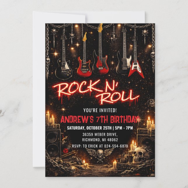 Invitación de Cumpleaños a Rockstar Personal (Anverso)